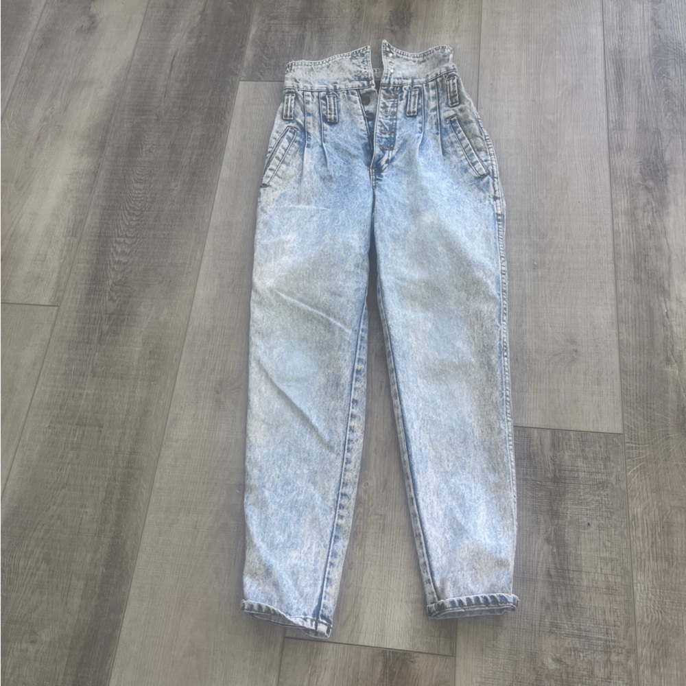 Vintage 80s Hi Waist Jeans Button fly Acid Washed Denim Jeans Mom Sz 22” Limited